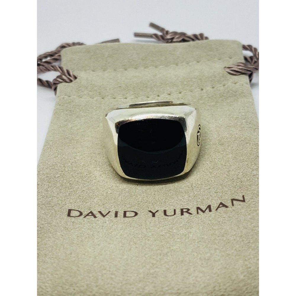 David Yurman Sterling Silver 17mm Black Onyx Signet Ring Size 11